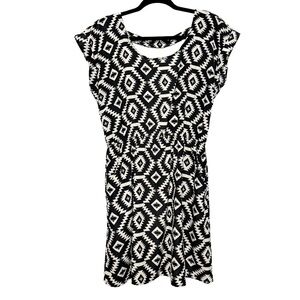 Pink Rose Black Ivory Aztec Print Mini Dress L